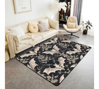 Loussiesd Tappeto gotico a forma di pipistrello, 100 x 150 cm, in | Tappeto botanico floreale per soggiorno, camera da letto, bosco, decorazione di Halloween, tappeto per interni morbido