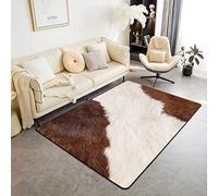 Loussiesd Tappeto in pelle bovina, per soggiorno, camera da letto, fattoria occidentale, animale, marrone, bianco, 100 x 150 cm