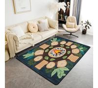 Loussiesd Tappeto per area giochi con falò, 150 x 200 cm, a tema albero del bosco, tappeto per soggiorno, per bambini, ragazzi e ragazze, tappeto decorativo da campeggio estivo, tappeto verde per aule