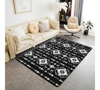 Loussiesd Tappeto sud-occidentale per soggiorno, motivo geometrico, 150 x 200 cm, per ragazzi e ragazze, decorazione geometrica per camera da letto, nero e bianco