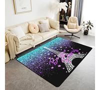 Loussiesd Tappeto Torre Eiffel, 100 x 150 cm, con glitter, blu, viola, soggiorno, camera da letto, decorazione per la casa, tappeto Parigi ultra morbido, antiscivolo, per interni