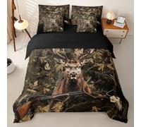 Loussiesd Tarnmuster REH - Copripiumino singolo 7 pezzi biancheria da letto | Tarnmuster Jagd REH 2 copripiumino e 2 federe Hunter con cerniera Bauernhaus Hut Landstil biancheria da letto reversibile
