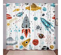 Loussiesd - Tenda a razzo per bambini, per bambini, universo e pianeta, per esterni, per finestre, spazio esterno, tendaggi per finestra, motivo nave, decorazione per la stanza, W46 x L54