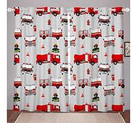 Loussiesd Tenda da finestra per bambini, 245 x 140 cm, con pompieri e pompieri e pompieri, tende oscuranti con auto del fuoco rossa, per camera da letto, decorazione