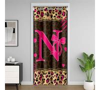 Loussiesd Tenda da porta con stampa leopardata rosa e marrone, con lettera N per armadio, per camera da letto, soggiorno, fiocco rosa, divisorio, 86 x 203 cm, con grazioso fiocco, oscurante