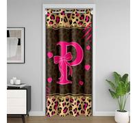 Loussiesd Tenda da porta con stampa leopardata rosa e marrone, con lettera P per la privacy, divisorio, 86 x 203 cm, per camera da letto e soggiorno