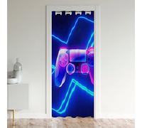 Loussiesd Tenda oscurante oscurante per videogiochi per videogiochi tenda porta porta privacy per giovani giochi al neon sfumato controller decorazione geometrica 86 x 203 cm 1 pannello blu morbido