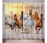Loussiesd - Tenda per finestra a cavallo con cavalli al galoppo, con stampa 3D, per bambini, adulti, stile fauna selvatica, decorazione per la camera da letto W66 x L90