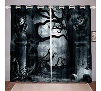 Loussiesd Tenda per finestra a tema Halloween per ragazzi strega foresta oscuranti in gotico scuro per camera da letto spaventoso Halloween notte oscuramento termiche W46* L54,2 pannelli set