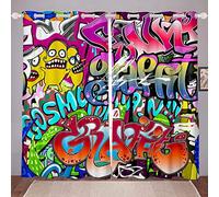 Loussiesd Tenda per finestra con motivo graffiti per ragazzi e ragazzi hip hop tende per finestre colorate stile hippie graffiti trattamenti per finestre per giovani uomini cultura di strada a tema