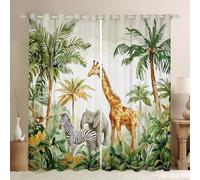 Loussiesd Tenda per finestra, motivo: animali della giungla, simpatica giraffa, 132 x 160 cm, motivo elefante, oscurante, decorazione per camera da letto, safari africano, animali verdi
