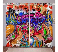 Loussiesd Tenda per finestra, motivo graffiti, stile hip-hop, per bambini, ragazzi e giovani, motivo graffiti, tema: cultura di strada, con occhielli, decorazione per la stanza, 116,8 x 182,8 cm
