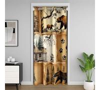 Loussiesd Tenda per porta con orso, 106 x 203 cm, 1 pannello, stile vintage con orso, porte con finestre, decorativa, natura, fauna selvatica, orso, oscurante, vintage