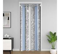 Loussiesd Tenda per porta e finestra, blu e bianca, 132 x 213 cm, a righe, isolata termicamente, divisori temporanei, glitterati, copertura geometrica per camera da letto, soggiorno, arte a righe in
