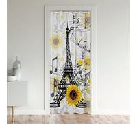 Loussiesd Tenda per Porta Torre Eiffel per Privacy dell'Ingresso Girasoli Parigi 30%-50% Oscurante Blackout Tenda Decorazione Parigi Giallo Floreale Fiore Divisorio per Stanza Copertura 106x203cm