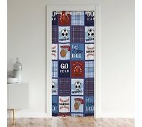 Loussiesd Tenda per porte con palloni sportivi, armadio, per camera da letto, soggiorno, gioco di baseball, trattamenti per finestre, basket e calcio, griglia geometrica bianca, rossa, blu, 86 x 203