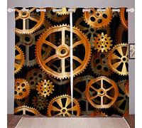 Loussiesd Tendaggi industriali a tema orologio con ingranaggi a tema finestra pannelli dorati in steampunk per ragazzi adulti meccanici ruota dentata Grommet Top Machine Pattern Room W66* L90