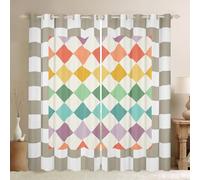 Loussiesd Tende geometriche a scacchi per camera da letto soggiorno verde giallo beige marrone plaid tende per finestre a scacchiera moderna estetica tendaggi per finestre, 2 pannelli 116 x 182 cm