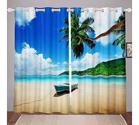 Loussiesd Tende oceaniche per bambini, isola tropicale, con palme e mare trasparente, per camera da letto, soggiorno e trattamenti per finestre, colore blu, 66 x 90 cm