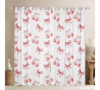 Loussiesd Tende oscuranti con fiocco ad acquerello, 132 x 160 cm (larghezza x lunghezza), per ragazzi e ragazze, graziose tende per finestre con ciliegie rosa, traspiranti, morbide, stile principessa