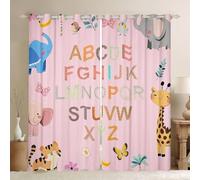 Loussiesd Tende oscuranti con lettere dell'alfabeto, tende oscuranti per camera da letto, per camera da letto, animali carini, isolanti termicamente, zoo, animali, tende educative per finestre, 2
