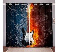 Loussiesd Tende per chitarra con ghiaccio e fuoco, tende per finestre a tema musica rock, per camera da letto, soggiorno, Yin Yang, strumenti per chitarra, finestre, drappeggi, decorazione pop art,