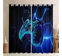 Loussiesd - Tende per finestra, a tema gaming/videogiochi, per camera da letto e soggiorno, per ragazzi e bambini, motivo: gamepad/joystick, tenda decorativa, colore: blu, 117 x 183 cm (larghezza x