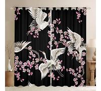 Loussiesd - Tende per finestre, motivo: gru giapponesi, per camera da letto e salotto, a tema Ukiyoe, per bambini e ragazzi, ramo di ciliegio in fiore, tende nere in stile giapponese esotico, 132 x