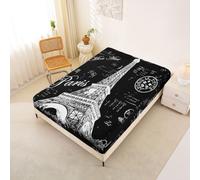 Loussiesd Torre Eiffel Lenzuolo con angoli 140x200cm Per Bambini Ragazzi Nero Bianco Lenzuolo a fodera Parigi Coprimaterasso San Valentino Camera Decorazione Morbida Microfibra Leggera