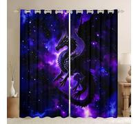 Loussiesd Trattamenti personalizzati della finestra del drago, 2 pannelli | Tende cinesi tradizionali per camera da letto, tema drago selvatico, 30%-50%, oscuranti, tende oscuranti, motivo drago, viola
