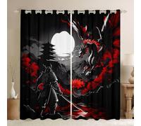 Loussiesd Trattamenti personalizzati della finestra del drago, 2 pannelli | Tende oscuranti per camera da letto con dragone selvatico, 30%-50%, oscuranti, cultura tradizionale cinese