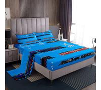 Loussiesd Treno Bambini Ragazzi Lenzuola Retrò Motore a Vapore Bambino Set di Lenzuola per Adolescenti Ferroviario Treno Treno Set di Letto Rosso Blu Nero Lenzuola Camera 3 Pz Singolo