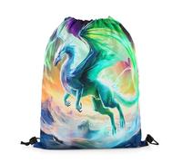 Loussiesd Zaino con coulisse con drago, 40 cm x 33 cm, per sport con mostro e animali, con coulisse, spazio esterno, galassia, aurora boreale, borsa da palestra con motivo drago volante, Verde Viola