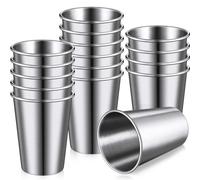 Louttary Confezione da 16 bicchieri durevoli in acciaio inox - leggeri, indistruttibili per campeggio, viaggi e uso all'aperto (12 oz/350 ml), facili da usare, colore argento
