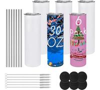 Louttary Confezione da 6 bicchieri in vetro sublimato, 30 oz, con coperchio e cannuccia, a doppia parete, isolati in acciaio inox, fai da te, facile da installare, facile da usare