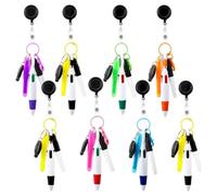 Louttary Confezione da 8 porta badge, penna retrattile con mini pennarello, torcia elettrica, anello portachiavi, porta badge retrattile