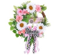 Louttary Ghirlanda primaverile per porta di casa, rosa, girasole per auto, corona di fiori artificiali, per porta di casa, parete di casa, 1 pezzo