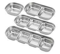 Louttary Piatto per salsa in acciaio inox, 4 pezzi, piatto per salsa di soia, piatti di banchan, argento