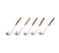 Louttary Set di 5 mestoli per zuppa e schiuma, mestoli da cucina in acciaio inox con manico in bambù naturale per pentole HotPot