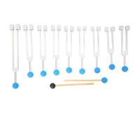 Louttary Set di 9 forchette con martelli per guarigione, terapia del suono, meditazione, yoga, antistress, durevole, argento