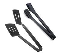 Louttary Set di pinze per spatola da cucina con nucleo in acciaio inox per pinze BBQ, pinze per pesce, morsetti da bistecca, 28,5 x 7 cm, colore: nero