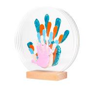 LouYou Empreintes de Bonheur - Kit Famiglia 5 Pastello - Impronta Mani e Piedi Bambino - Cofanetto Nascita - Plexiglass e Legno - Made in France - Regalo Festa della Mamma