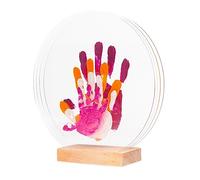 LouYou Kit Impronte Famiglia 4 Nacré - Regalo Originale Bambina o Bambino - Idee Decorazione Nascita - Kit Puericultura Famiglia - Plexiglass Trasparente - Supporto Legno - Kit Made in France