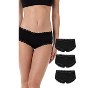 Lovable Culotte e Parigamba | Pacco da 3 Mutandine Slip Fianco Largo in Microfibra e Pizzo | Morbide e Confortevoli | Intimo Lacy Micro Donna x3, Nero, M
