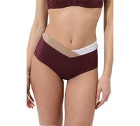 Lovable Parte Bassa del Costume | Slip a Vita Alta in Microfibra Lucida | Interamente Foderato | Shiny Colour Block Donna, Vinaccia Bianco e Bronzo 4 - L