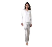 Lovable Pigiama 2 in Jersey di Cotone | Set Due Pezzi con Maglia Girocollo e Pantaloni | Morbido, Traspirante e Confortevole | Nightwear Donna, Bianco Latte 2 - S