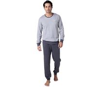 Lovable Pigiama in Interlock Cotone e Viscosa | Maglia Girocollo con Bordature a Contrasto | Pantalone 100% Cotone con Polsini e Tasca | Comfort e qualità per la Notte | Uomo, Grigio Stampato 4 - M