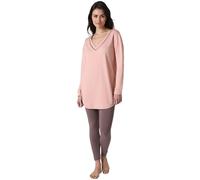 Lovable Pigiama Invernale con Leggings Elasticizzati | Casacca Lunga con Scollo a V e Dettagli a Contrasto | Tessuto in Interlock di Cotone Caldo e Morbido | Donna, Rosa 4 - L