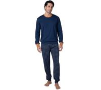 Lovable Pigiama Invernale in Cotone Interlock | Girocollo a Manica Lunga con Casacca a Righe e Polsini | Pantaloni con Coulisse e Tasca | Morbido, Caldo e Traspirante | Uomo, Blu Navy 3 - S