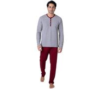 Lovable Pigiama Invernale in Tessuto Caldo e Interlock | Maglia Serafino con Dettagli a Contrasto | Pantaloni con Coulisse e Tasca | Morbido e Versatile | Uomo, Grigio Melange Scuro e Bordeaux 4 - M